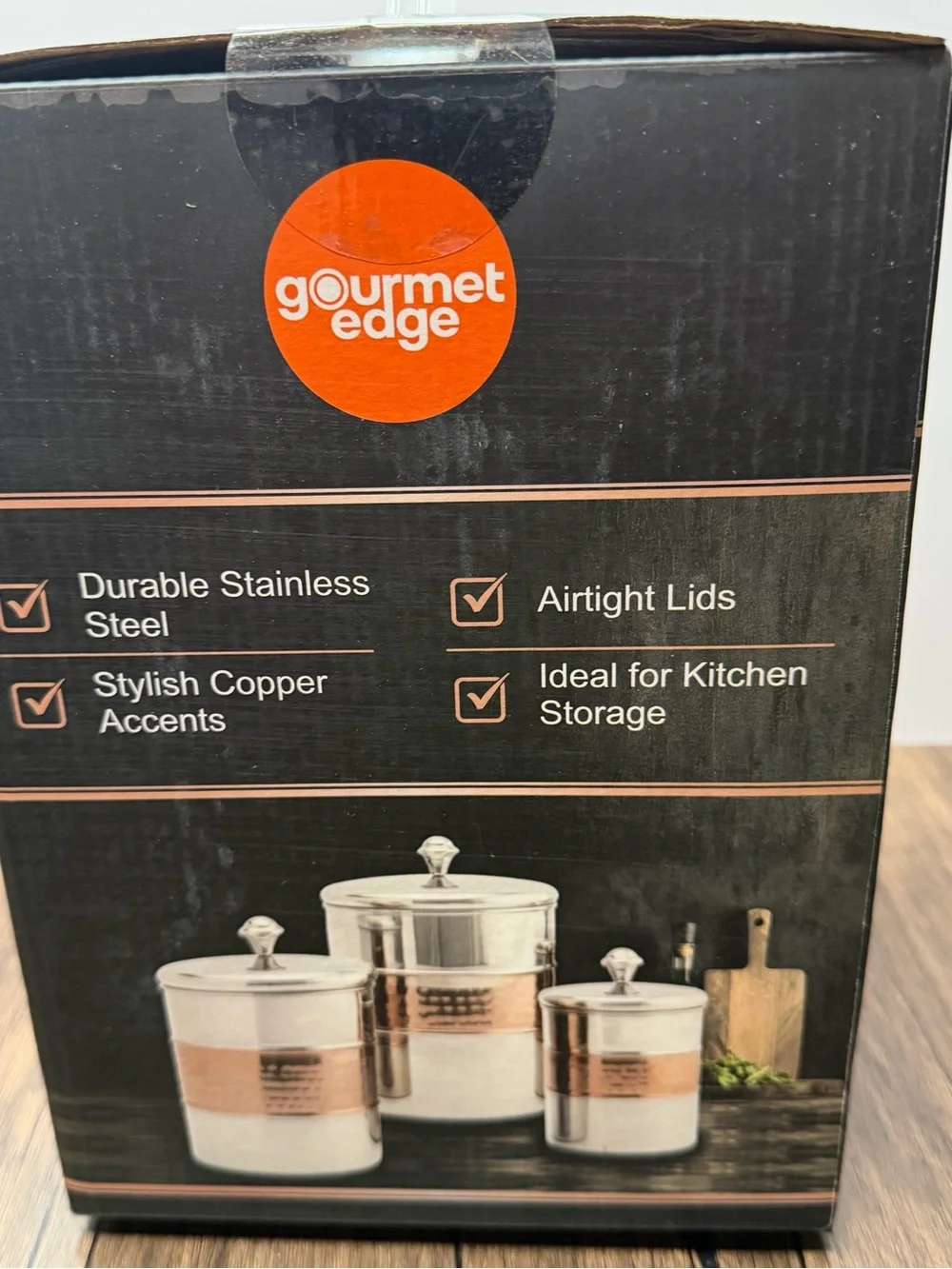 New Stainless Steel Canister Set with Copper Accent - 3 Piece